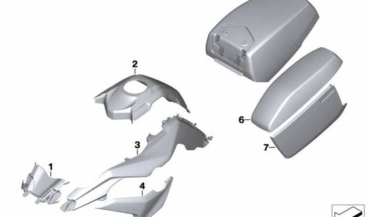 Cabeiro lateral do OEM esquerdo branco 46638388583 para BMW Motorrad F 750 Gs (2018-2023), F 800 gs (2023-2026), F 850 ​​GS (2018-2023), F 900 GS (2023-2026). BMW Motorrad original.