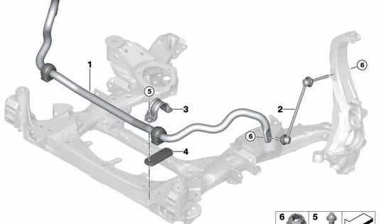 Front Stabilizer with Rubber Cushion for BMW X5 G05, G05N, X6 G06, G06N (OEM 31356873972). Original BMW