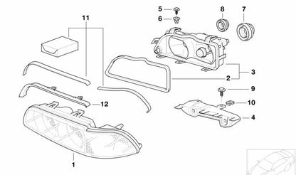 Cubierta de luz de cruce para BMW Serie 5 E39 (OEM 63128387527). Original BMW