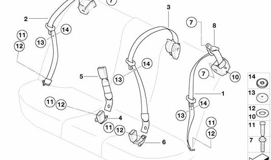 Ceinture arrière gauche avec protection de l'enfance pour la série BMW 5 E39 (OEM 72118238823). BMW d'origine
