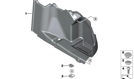Panel lateral derecho del maletero OEM 51476977036 para BMW E63 (630i con motor N52 y N53, cambio manual y automático, tracción trasera, 2004-2010). Original BMW.