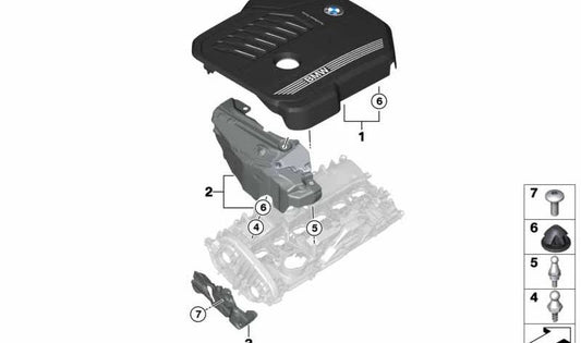 Cubierta del motor OEM 11148687367 para BMW G30, G30N, G31, G31N, G32, G32N, G11N, G12N, G14, G15, G16, G05, G18, G06, G07. Original BMW.