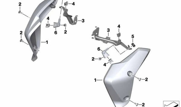 Cubierta lateral de radiador izquierda en acero inoxidable OEM 46638382815 para BMW Motorrad R1200GS LC, R1200GS Adventure LC, R1250GS, R1250GS Adventure. Original BMW Motorrad.