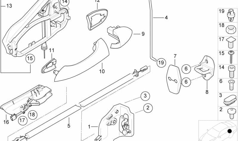 Cerradura puerta trasera derecha OEM 51228402602 para BMW X5 (E53) 3.0d, 3.0i... y más. Original BMW.