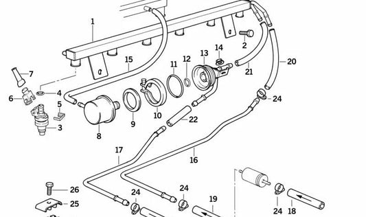Tubería de retorno de combustible OEM 13311401594 para BMW E36 M3 {BF91, BF92, BF98, BF99, BJ91, BJ92, CB91, CB92}. Original BMW.