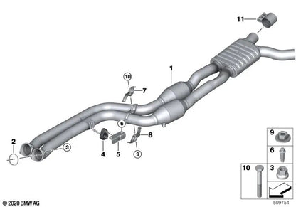 Soporte de tubo delantero para BMW F87N, F80, F82, F83 (OEM 18207851180). Original BMW.