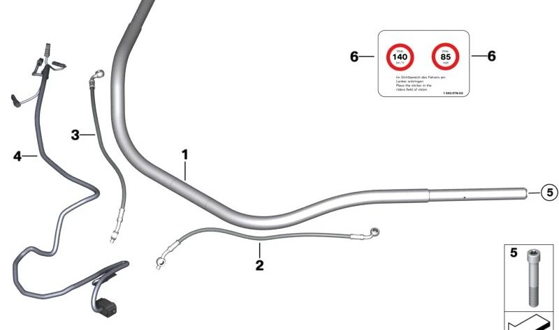 Cavi del braccio trasversale a destra OEM 61121606419 per BMW Motorrad R 18, R 18 Classic. BMW MOTORAD originale.