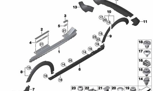 Moldura puerta trasera derecha OEM 51777329032 para MINI F55, F56... y más. Original MINI.