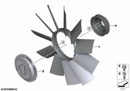 11 Blade Fan for BMW E46, E53, E70, E90, F30 (OEM 11527831113). Genuine BMW