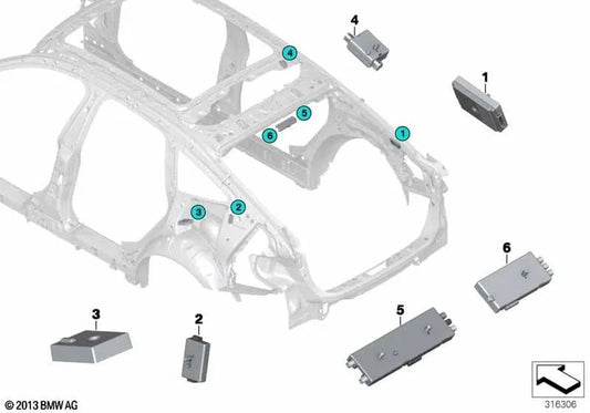 Interference suppression filter for BMW 3 Series F34, F34N, 4 Series F36, F36N (OEM 65209267254). Original BMW.