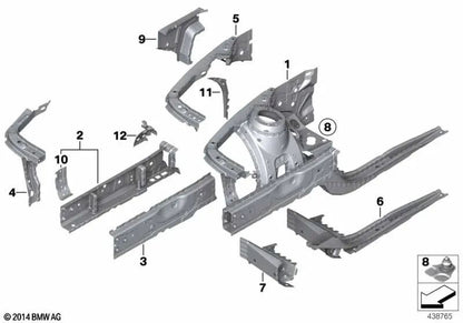 Right wheel arch inner support for BMW 1 Series F20, 2 Series F22, 3 Series F30, 4 Series F32 (OEM 41007284102). Original BMW