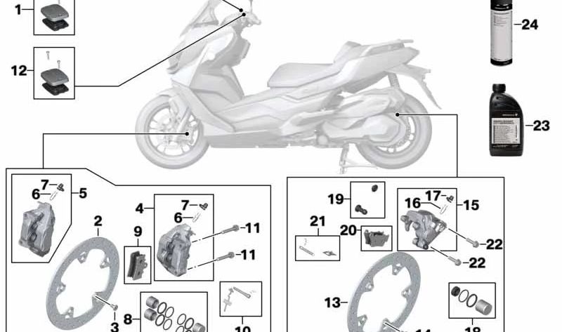 Juego de fijación de pastillas de freno OEM 34218569413 para motos BMW C 400 GT, C 400 X, G 310 GS, G 310 R, G 310 RR, F 450 GS... y más. Original BMW Motorrad.