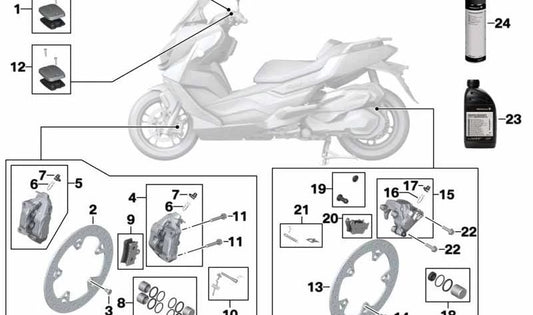 Silla sin taco de freno derecho OEM 34111542546 para motos BMW C 400 GT, C 400 X. Original BMW Motorrad.
