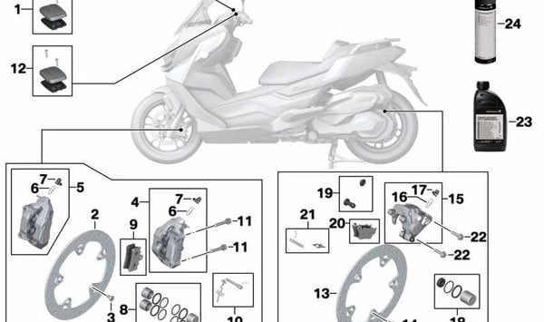 Juego de forro del freno delantero OEM 34118414429 para motos BMW C 400 GT (K08), C 400 X (K09). Original BMW Motorrad.