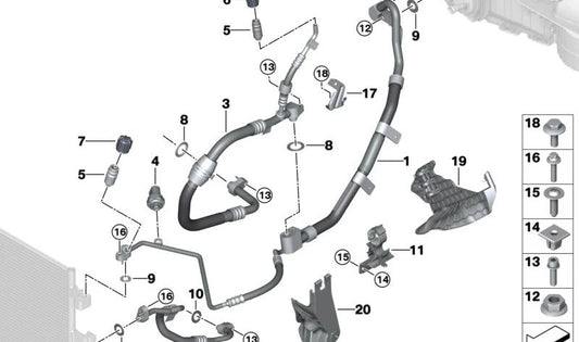 Tubería de aspiración de evaporador a compresor OEM 64539354577 para BMW X5 G05, X6 G06, X7 G07. Original BMW.
