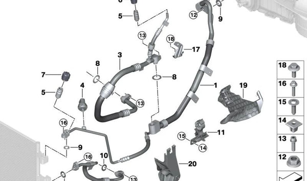 Tubería de aspiración de evaporador a compresor OEM 64539354577 para BMW X5 G05, X6 G06, X7 G07. Original BMW.