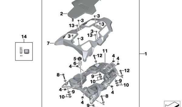 Tapa portaequipajes asiento acompañante OEM 77448523752 para motos BMW R1200GS, R1200GS Adventure, R1250GS, R1250GS Adventure. Original BMW Motorrad.