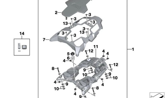 Moldura placa porta equipaje asiento acompañante OEM 77448523754 para BMW Motorrad R1200GS, R1250GS, R1200GS Adventure, R1250GS Adventure. Original BMW Motorrad.