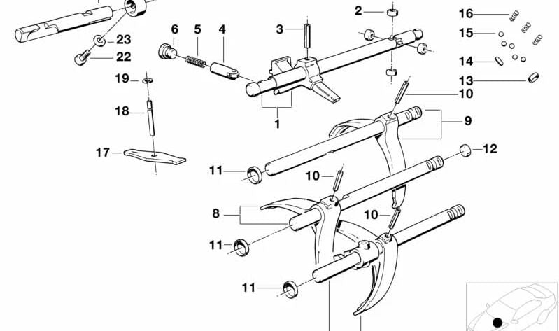 Varilla de cambio de 5ª y marcha atrás para BMW Serie 3 E21, E30, Serie 5 E28, E34 (OEM 23311228249). Original BMW.