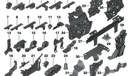 Soporte sujeta cables OEM 61136913981 para BMW E81, E82, E87, E88, F20, F21, F52, F70, G20, G21, F30, F31, F34, G80, G81, F32, F36, G22, G23, G26, F10, F11, G30, G31, G60 y más. Para MINI F54, F55, F56, F57, F60, R55, R56, R57, R58, R59, R60, R61. O