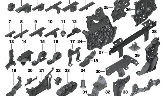 Soporte sujeta cables OEM 61136913981 para BMW E81, E82, E87, E88, F20, F21, F52, F70, G20, G21, F30, F31, F34, G80, G81, F32, F36, G22, G23, G26, F10, F11, G30, G31, G60 y más. Para MINI F54, F55, F56, F57, F60, R55, R56, R57, R58, R59, R60, R61. O