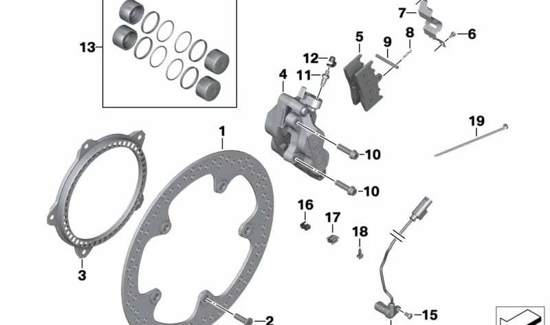 Pinza de freno delantera izquierda OEM 34117722517 para motos BMW K1200R, K1300R, R1200R... y más. Original BMW Motorrad.