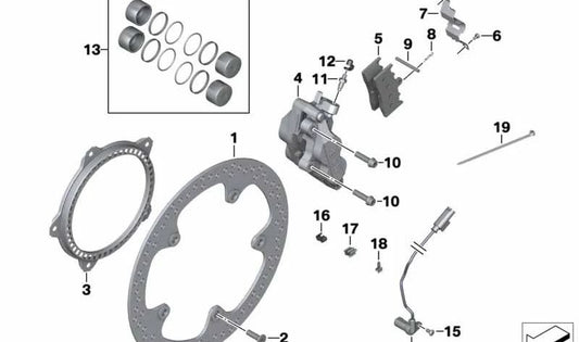 Pinza de freno delantera izquierda OEM 34117722517 para motos BMW K1200R, K1300R, R1200R... y más. Original BMW Motorrad.