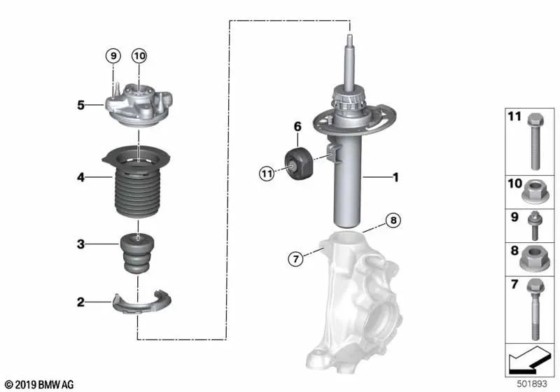 Front additional shock absorber for BMW F22 2 Series, F31 3 Series, F34, F32 4 Series, F36, G26 (OEM 31336858241). Original BMW