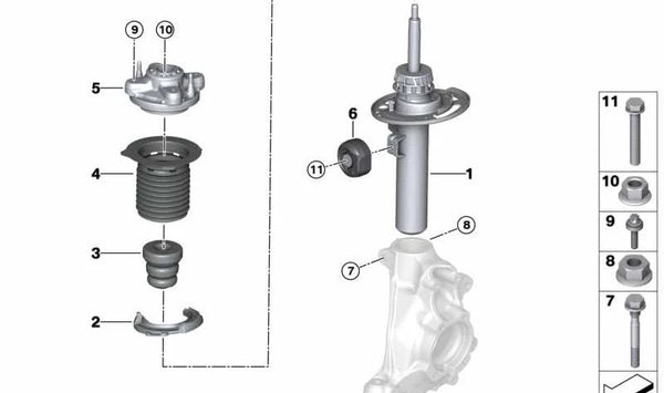 Amortiguador delantero derecho OEM 31316879324 para BMW G21 (Serie 3 Touring). Original BMW.