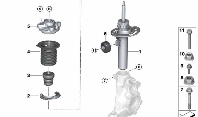 Muelle-amortiguador delantero derecho OEM 31316879388 para BMW Serie 4 G23 Cabrio M440i xDrive, M440iX AWD. Original BMW
