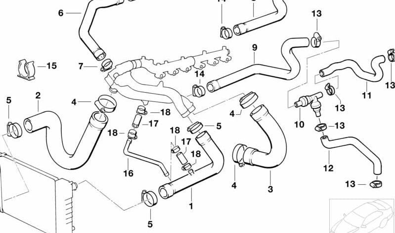 Tuyau de réfrigérant OEM 11531312241 pour la série BMW 5 E34. Il mène de l'eau du moteur au radiateur. BMW d'origine.