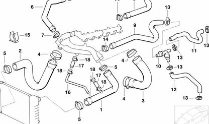 Tuyau de réfrigérant OEM 11531312241 pour la série BMW 5 E34. Il mène de l'eau du moteur au radiateur. BMW d'origine.