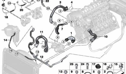 Manguito de retorno calefacción termostato OEM 17127548229 para BMW E82, E88, E90, E91, E92, E93. Original BMW.