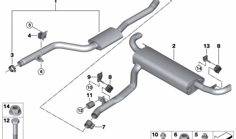 Front silencer OEM 18308475362 for BMW X5 G05. Part of the original BMW escape system.