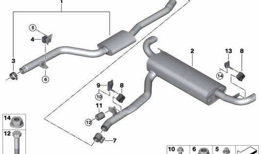 Front silencer OEM 18308475362 for BMW X5 G05. Part of the original BMW escape system.