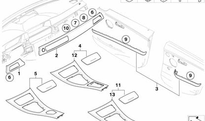Embellecedor salpicadero izquierdo madera nogal OEM 51456985538 para BMW E90 (316d, 316i, 318d, 318i). Original BMW.