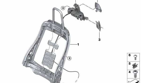 Estructura respaldo asiento OEM 52108054046 para BMW F87, F87N, F80, F80N, F82, F82N, i15. Original BMW.