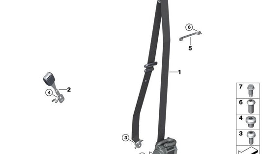 Cinturón superior izquierdo asiento delantero OEM 72117497879 para BMW X5 (F95, G05, G18N), X6 (F96, G06) y X7 (G07, G07N). Original BMW.
