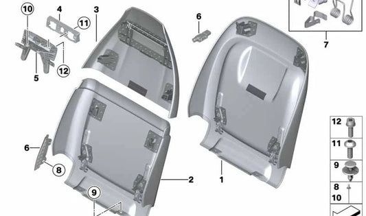 Respaldo base OEM 52107410112 para BMW F90, G30, G31, G32, G11, G12. Compatible con varios modelos de Serie 5 y Serie 7. Pieza original BMW.