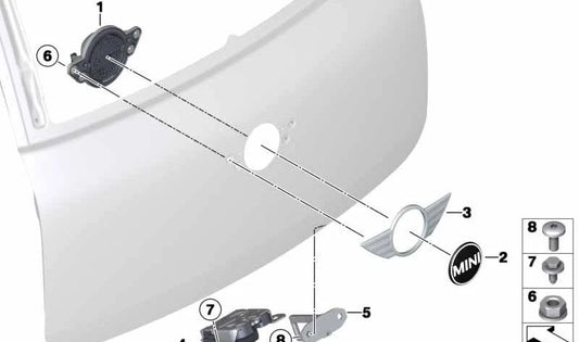 Estribo de cierre trasero OEM 51249802315 para MINI Countryman R60, Paceman R61. Original MINI.