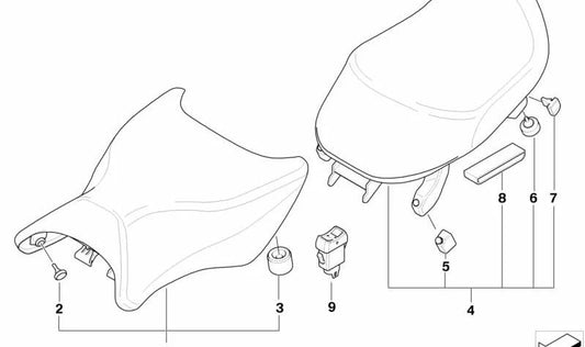 Asiento calefactable bajo gris delantero OEM 52537704833 para motos BMW K1200GT, K1300GT (K44). Original BMW Motorrad.