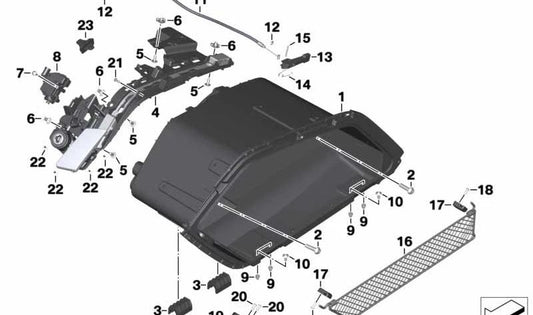 Fondo bauletto sinistro OEM 46548551315 per moto BMW K 1600 Bagger. BMW Motorrad originale.