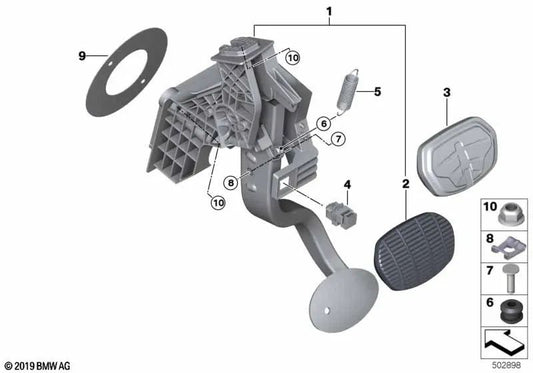 Complete pedal mechanism for BMW F40, F52, F44, F45, F45N, F46, F46N, F48, F48N, F49, F49N, F39 (OEM 35006856596). Original BMW