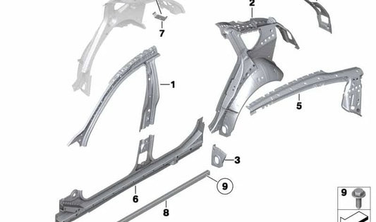 Izquierdo oem pilar d suport 41217238303 per BMW F07 (serie 5 Gran Turismo). BMW originale.