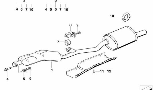 Silencioso trasero OEM 18101247442 para BMW E36 {316i, 318ti} compatible con motores M43 y M42, tanto manual como automático. Original BMW.
