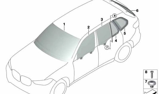 Cristal fijo trasero izquierdo OEM 51377428725 para BMW X5 G05, G05N, F95, F95N. Original BMW.