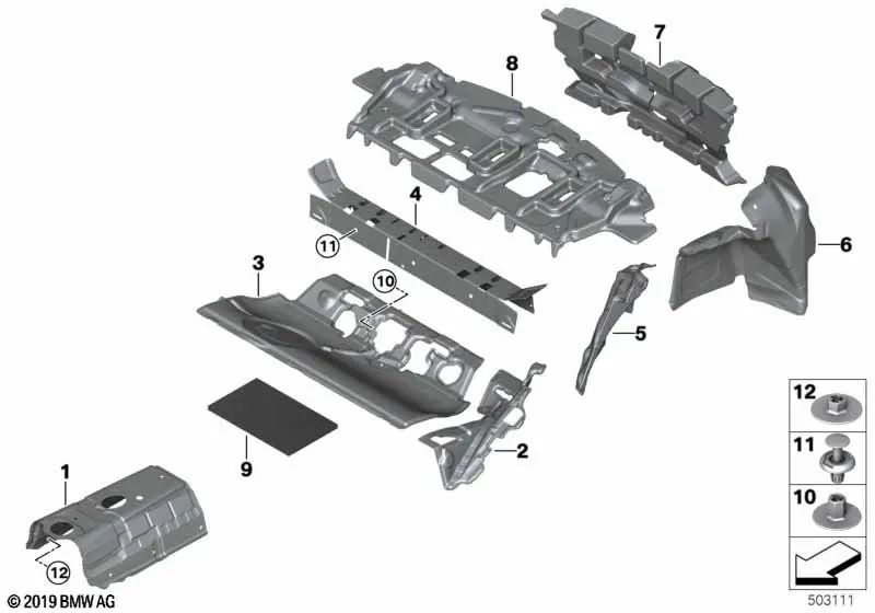 Soundproofing partition trunk upper for BMW F44 (OEM 51487475722). Original BMW