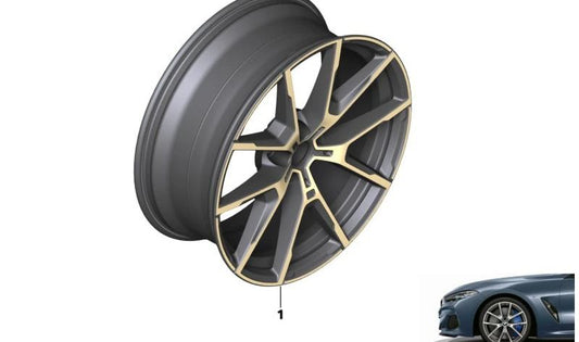 Original BMW aluminium wheel in Ceylon Gold OEM 36115A1CDF2 for BMW 8 Series (G14, G15, G16).