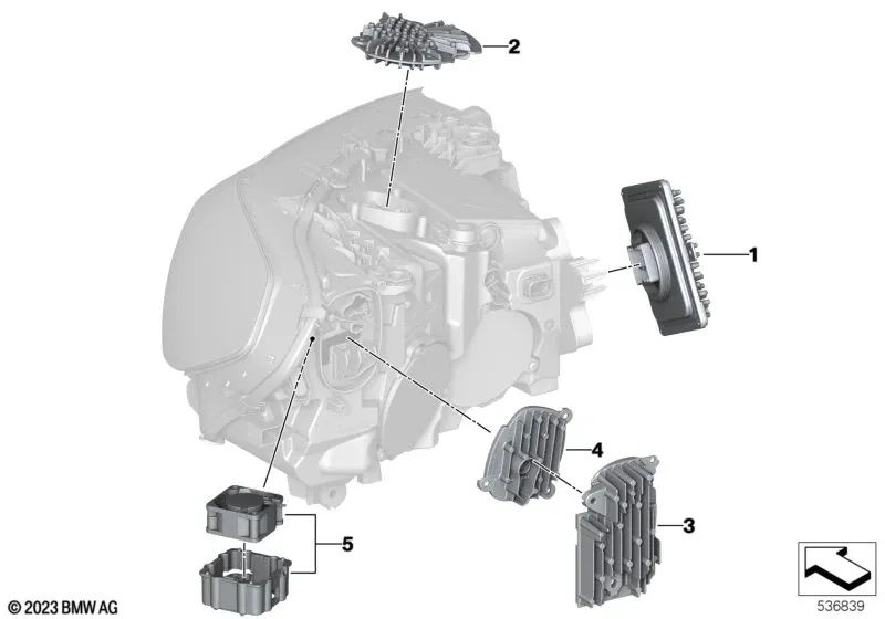 Module LED basé à droite pour BMW X3 F97N, G01N, G08F, X4 F98N, G02N (OEM 63115A0E618). BMW d'origine