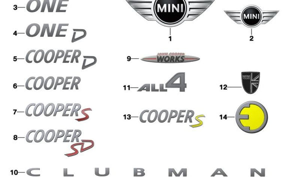 Emblema lateral izquierdo OEM 51149852050 para MINI F54 (Clubman). Pieza original MINI.